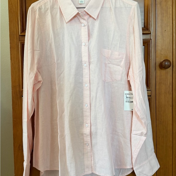 Light Pink Button-Up linen blend Shirt - Picture 2 of 4